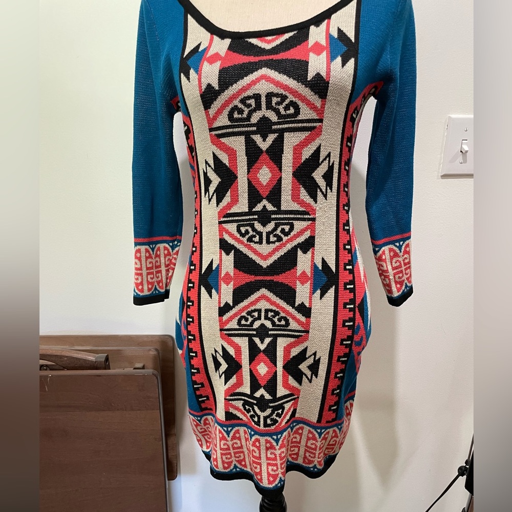 Flying tomato aztec print sweater, dress, size small